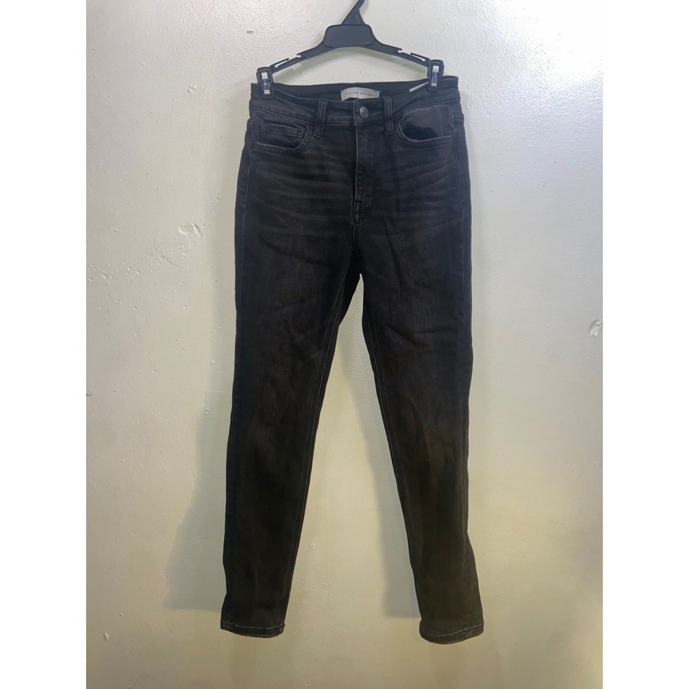 Flying Monkey Classic Capsule Womens High Waisted Skinny Jeans Faded Black Denim